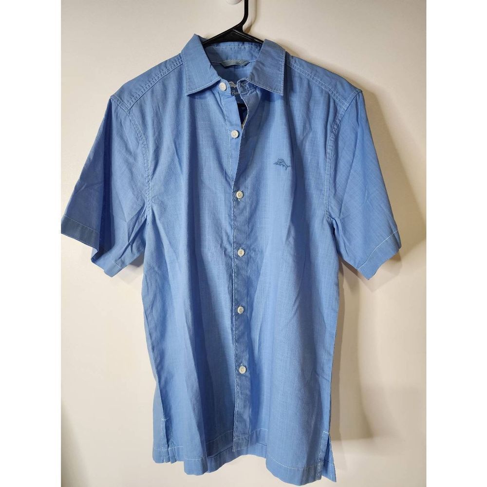 Tommy Bahama 100% cotton button-down short sleeve blue shirt small